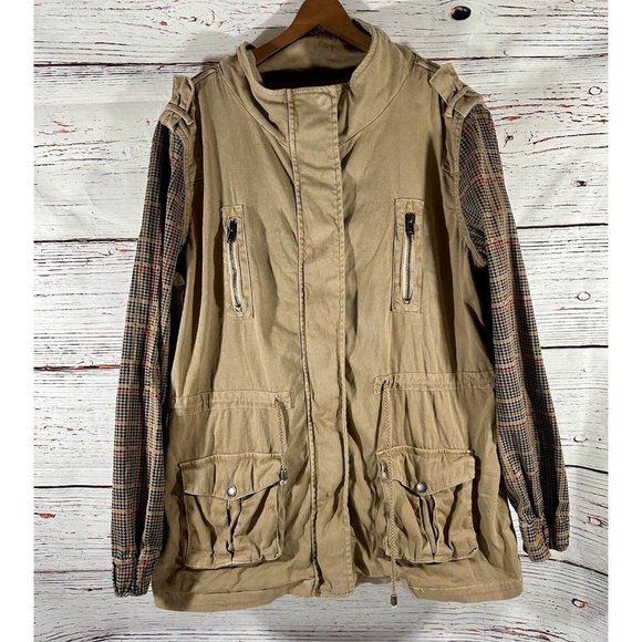 Tinsel Jackets & Blazers - Tinsel Cargo Utility Jacket Coat Womens Size Medium Tweed Sleeve Zip Up Brown